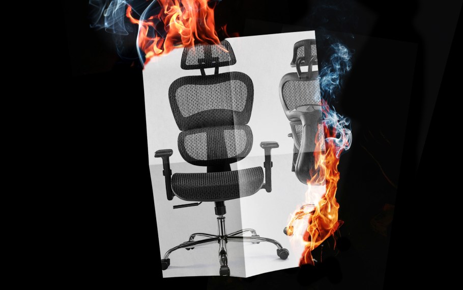 picture of ergonomic desk chair burning around the edges