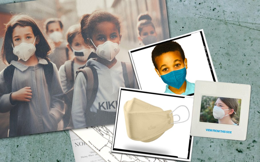 collage of kids wearing face masks